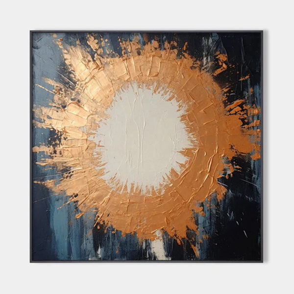 COPPER NOVA: Square Abstract Oil Painting with Copper and Dark Blue