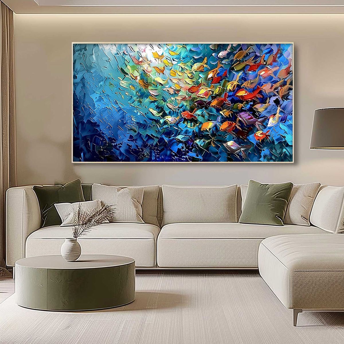CORAL RUSH: Textured Impasto Painting of a Vibrant School of Fish - Image 4