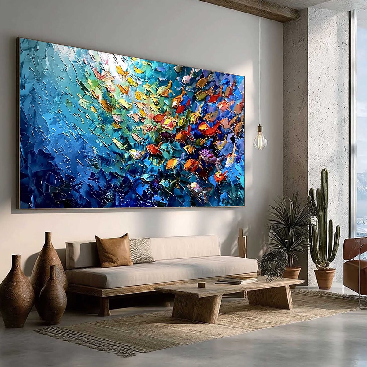 CORAL RUSH: Textured Impasto Painting of a Vibrant School of Fish - Image 8