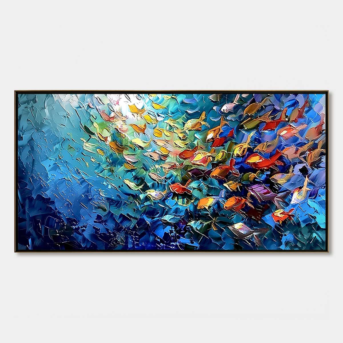 CORAL RUSH: Textured Impasto Painting of a Vibrant School of Fish