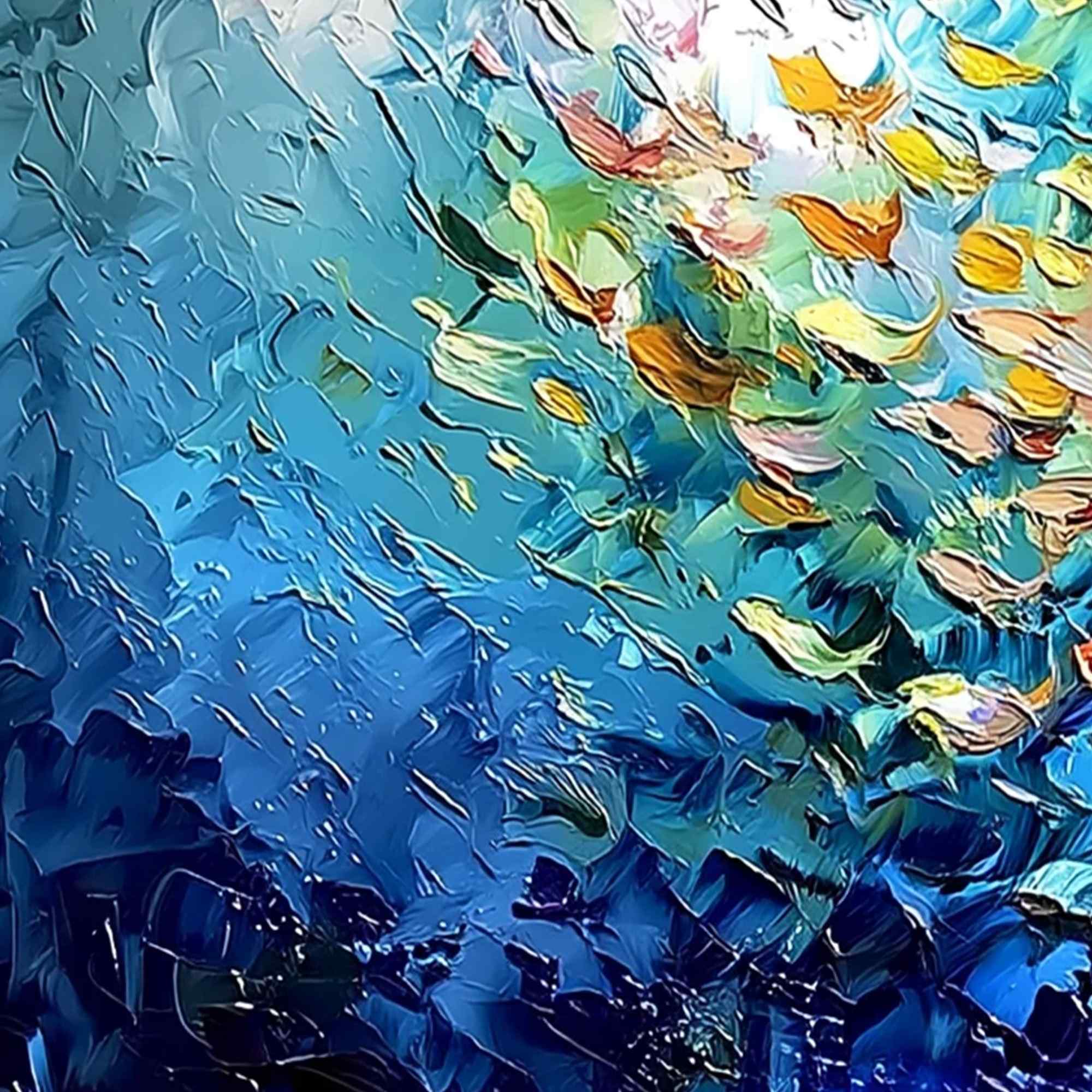 CORAL RUSH: Textured Impasto Painting of a Vibrant School of Fish - Image 3
