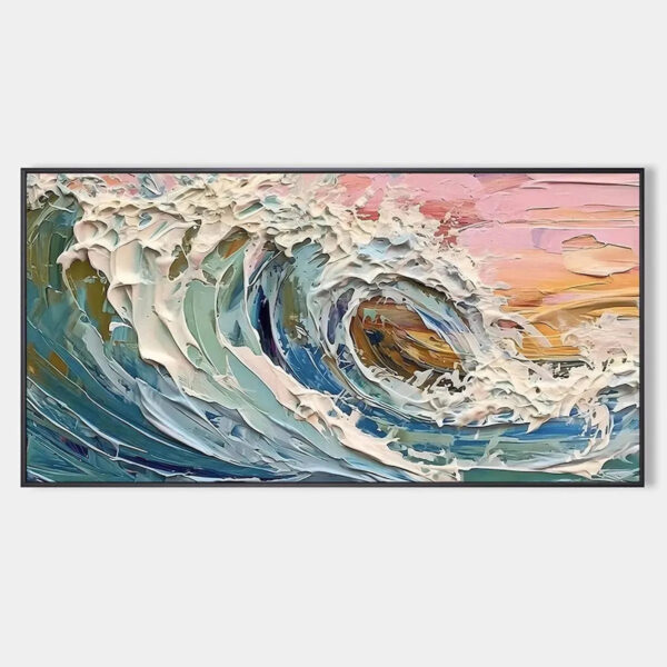 CORAL CREST: Textured Ocean Wave Painting in Pink and Blue