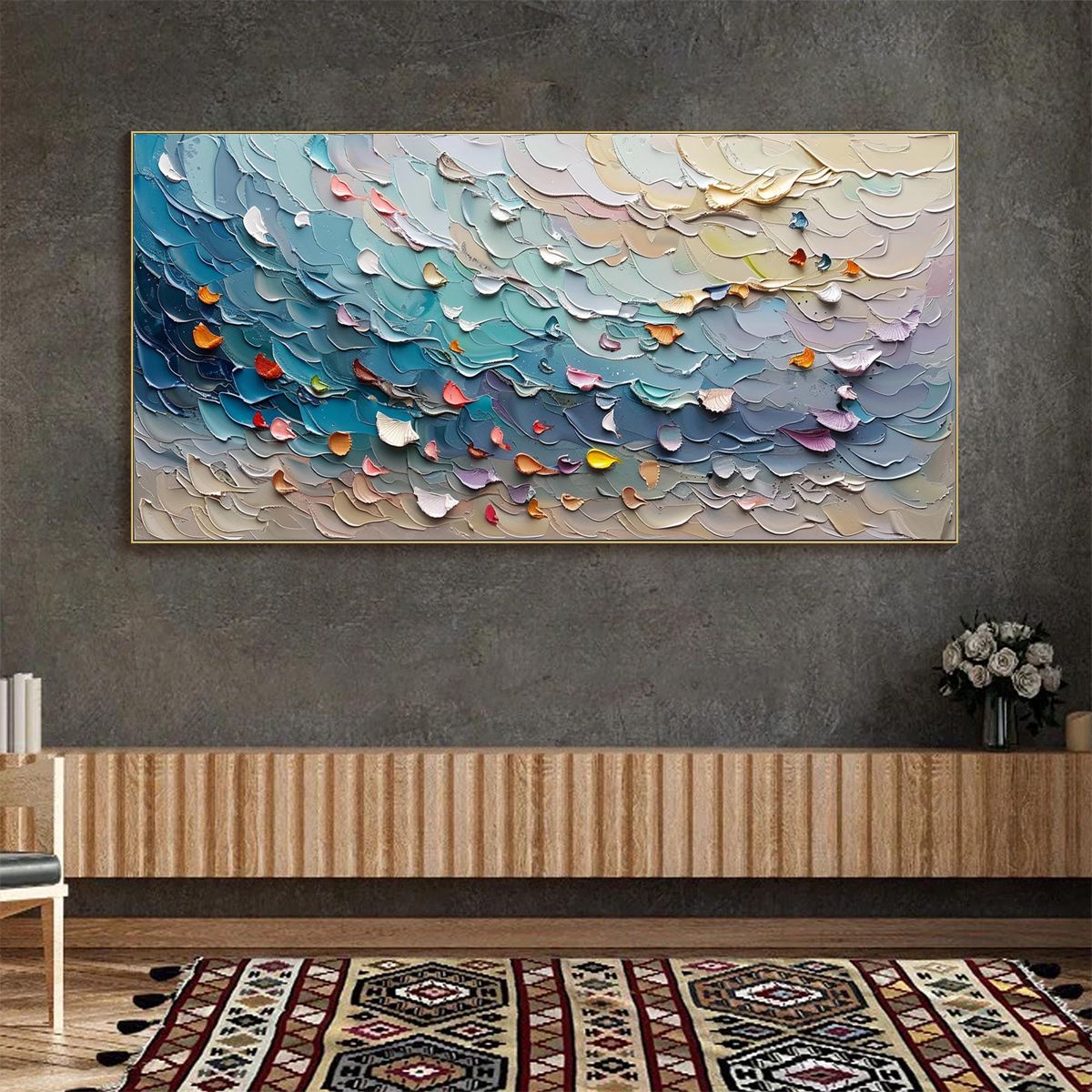 CORAL DREAM: Textured Abstract Seascape Oil Painting - Image 4