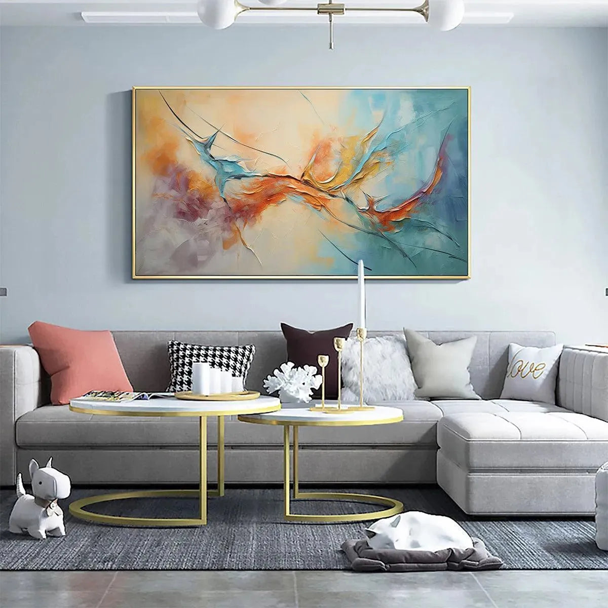 CORAL REEF: Panoramic Abstract Blue and Orange Oil Painting - Image 9