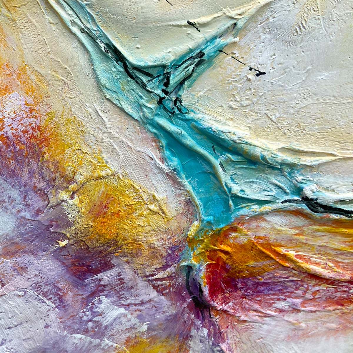 CORAL REEF: Panoramic Abstract Blue and Orange Oil Painting - Image 4