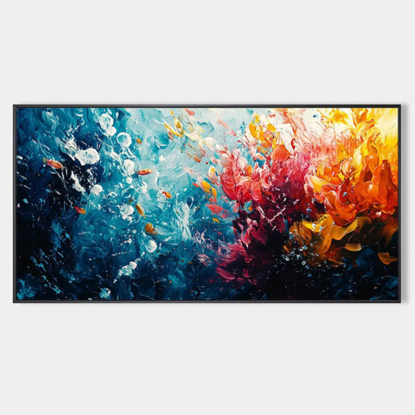 CORAL REEF: Panoramic Abstract Seascape Oil Painting in Vibrant Colors