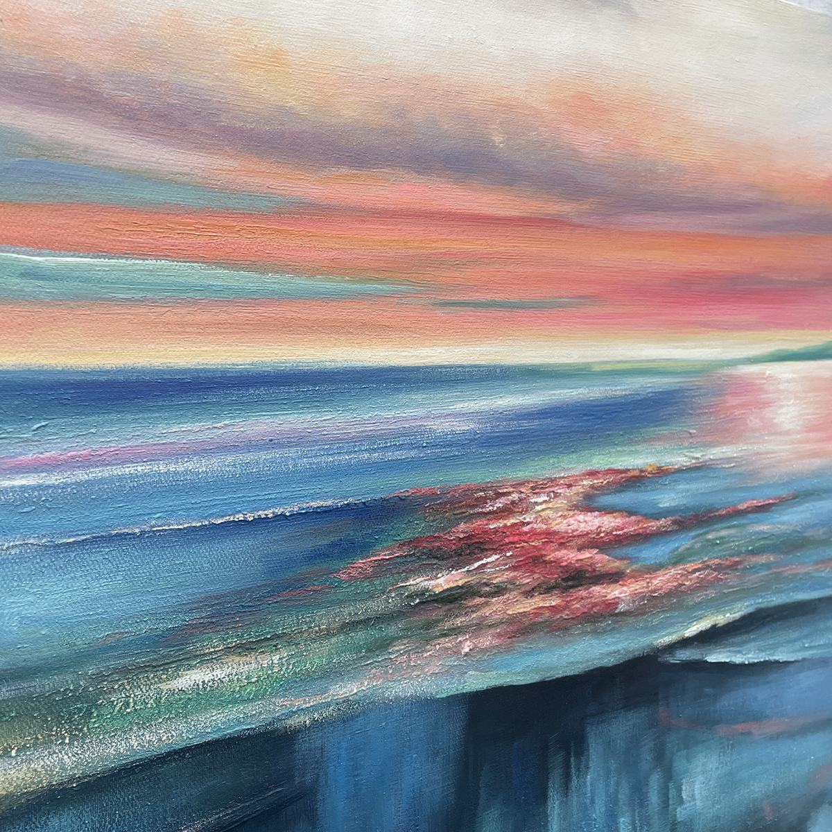 CORAL REEF SUNSET: Vibrant Coastal Sunset Painting, Square Wall Art - Image 7