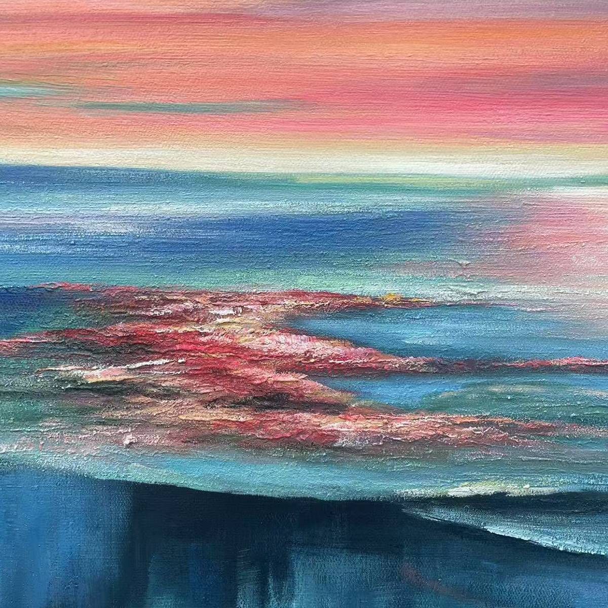 CORAL REEF SUNSET: Vibrant Coastal Sunset Painting, Square Wall Art - Image 4