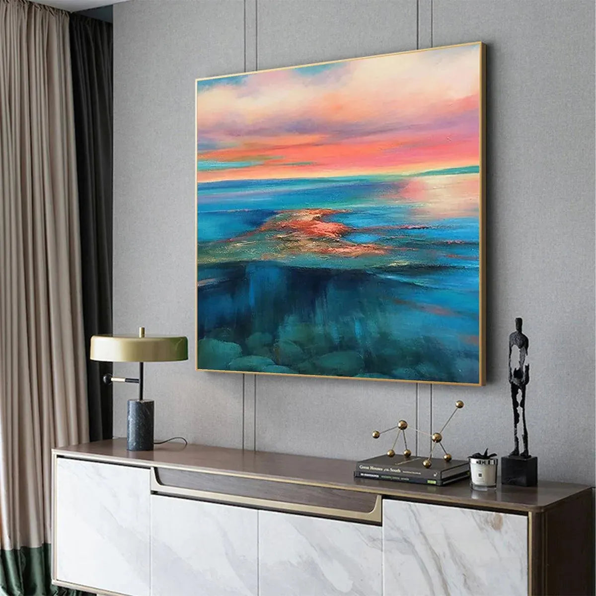 CORAL REEF SUNSET: Vibrant Coastal Sunset Painting, Square Wall Art - Image 5