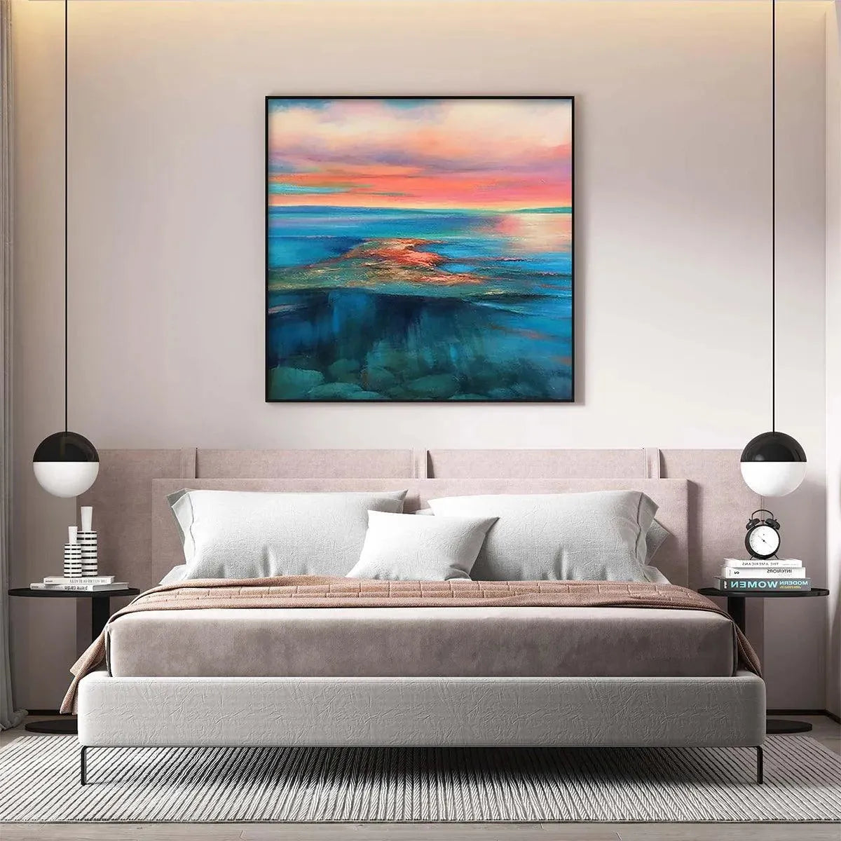 CORAL REEF SUNSET: Vibrant Coastal Sunset Painting, Square Wall Art - Image 9