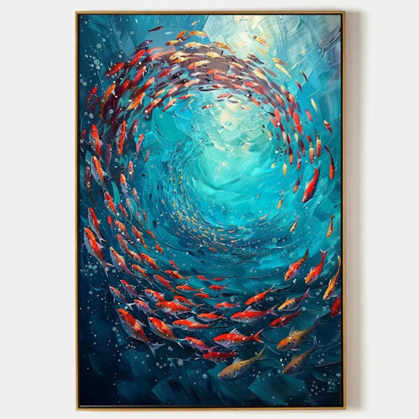 CORAL SWIRL: Vertical Fish Painting, Colorful, Ocean