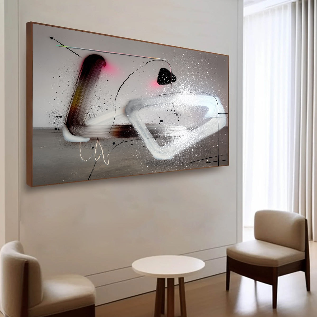 COSMIC DRIFT: Abstract Minimalist Oil Painting on Grey - Image 5