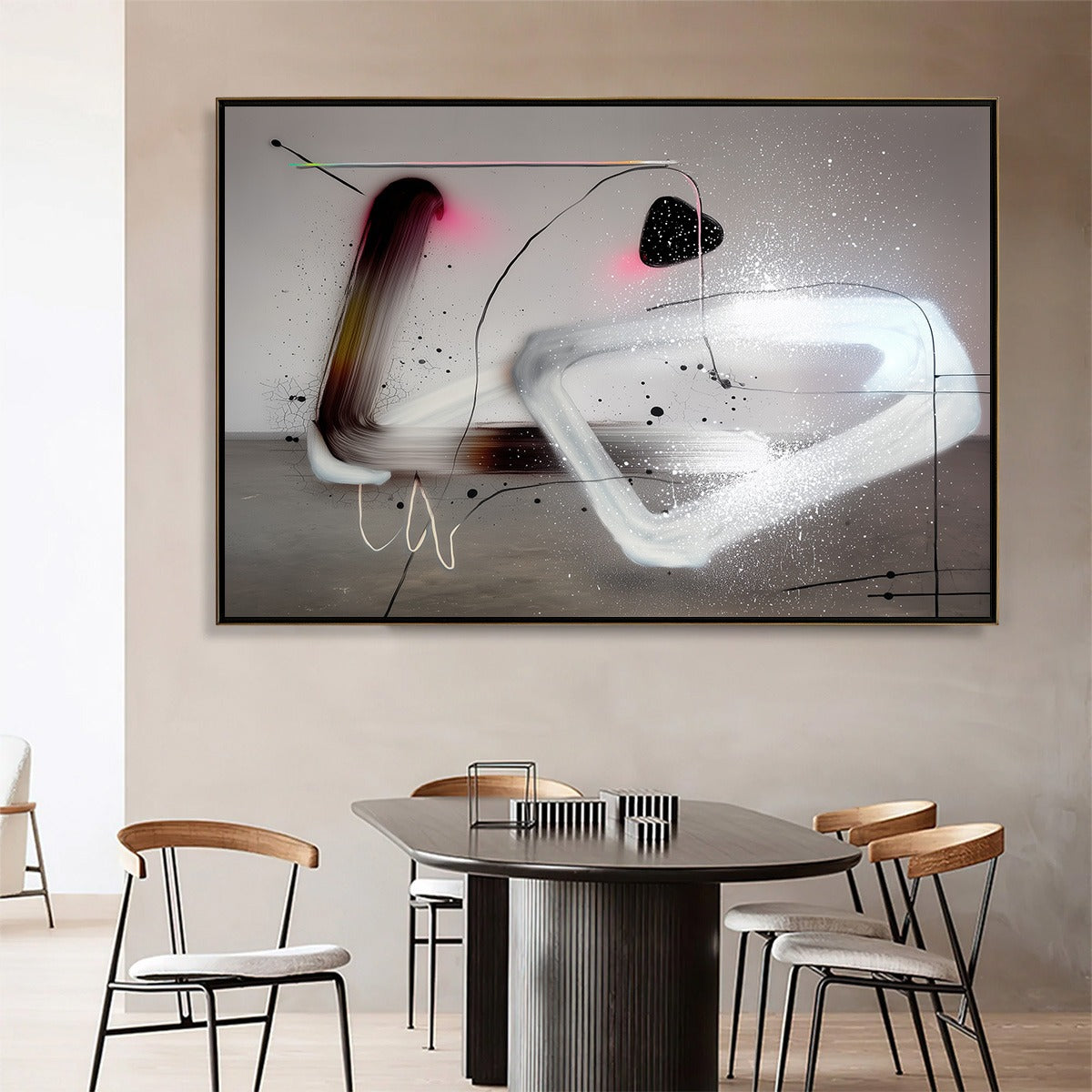 COSMIC DRIFT: Abstract Minimalist Oil Painting on Grey - Image 6