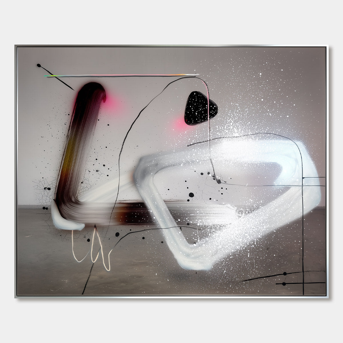 COSMIC DRIFT: Abstract Minimalist Oil Painting on Grey