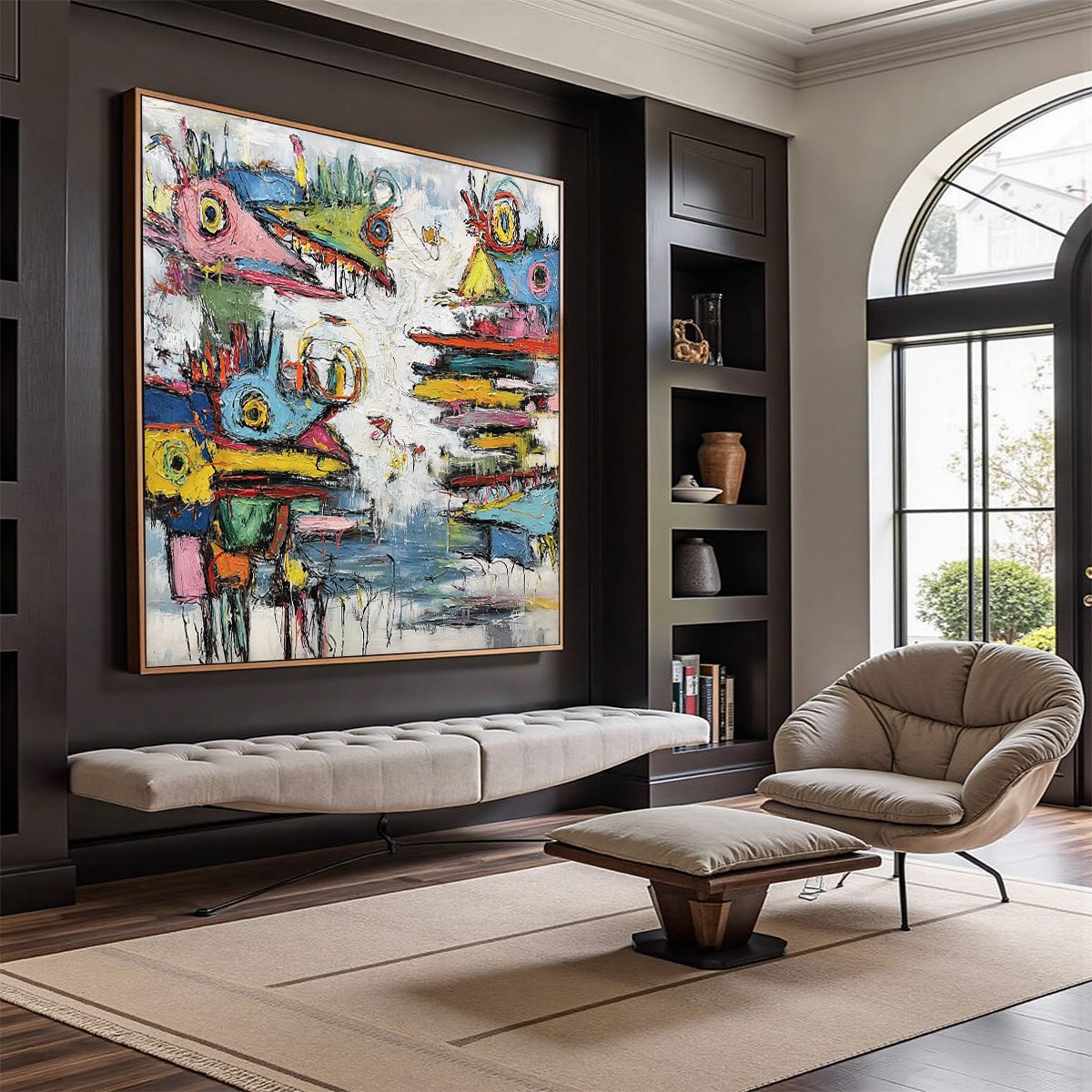 CREATURE CARNIVAL: Colorful Abstract Impasto Painting with Whimsical Figures - Image 7