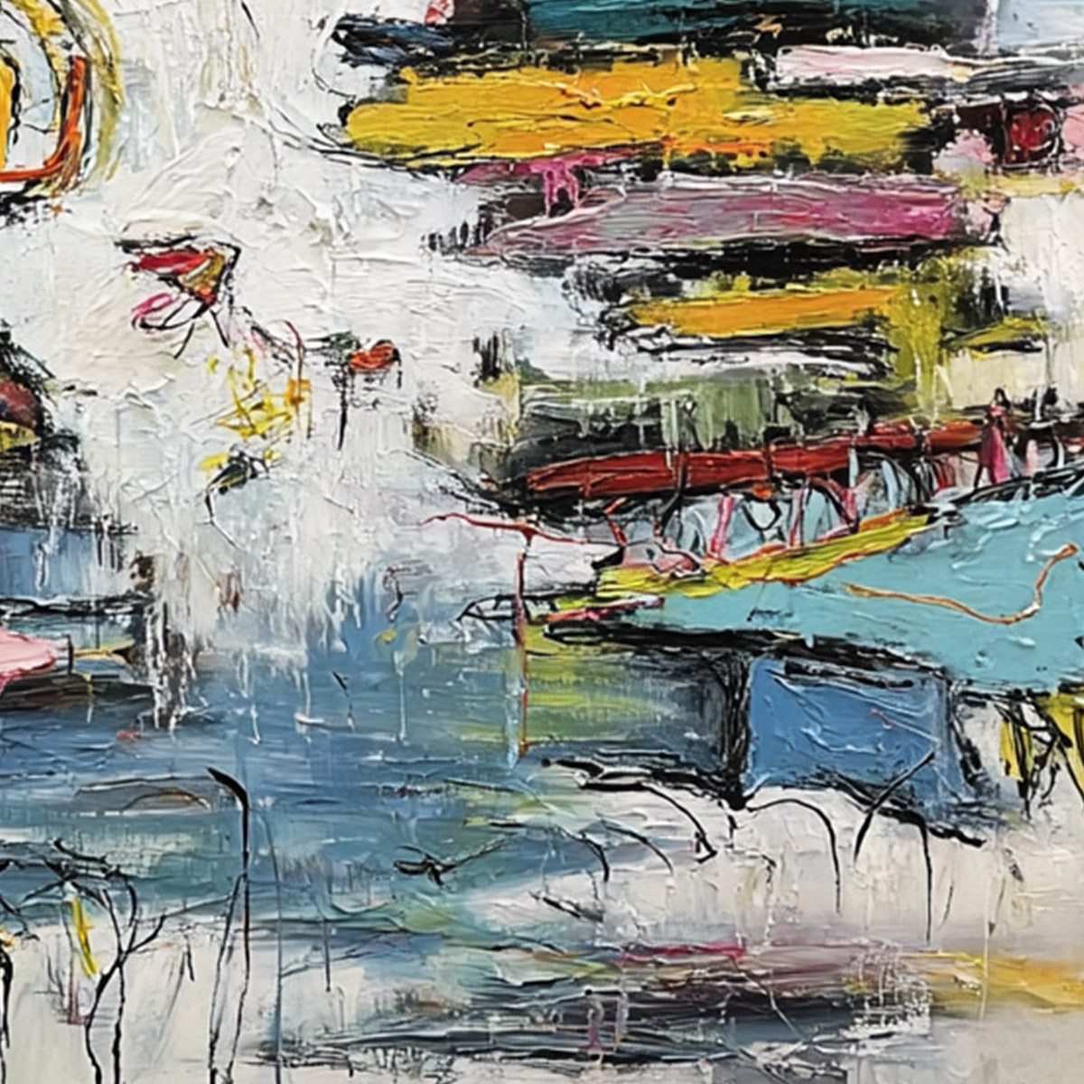 CREATURE CARNIVAL: Colorful Abstract Impasto Painting with Whimsical Figures - Image 5