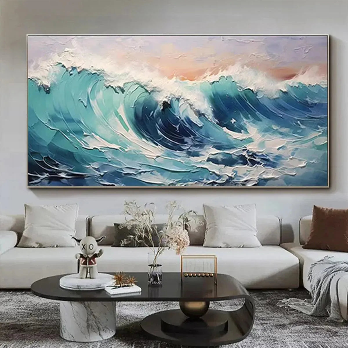 CRESTING WAVE: Textured Ocean Painting, Turquoise Wave Wall Art, Panoramic Canvas, Seascape Decor - Image 8