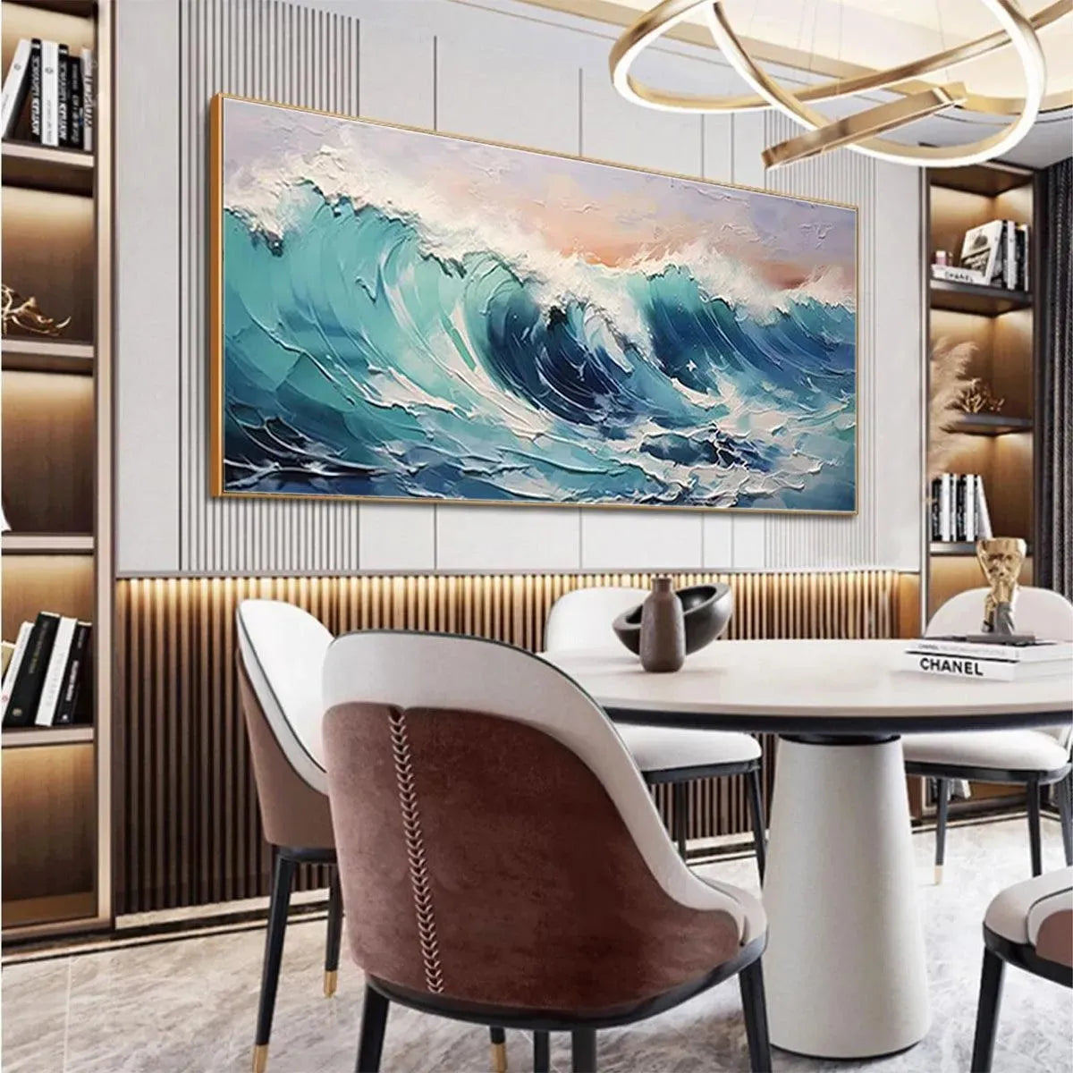CRESTING WAVE: Textured Ocean Painting, Turquoise Wave Wall Art, Panoramic Canvas, Seascape Decor - Image 2