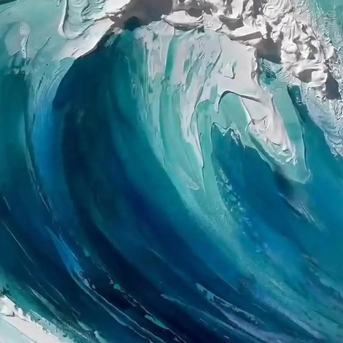 CRESTING WAVE: Textured Ocean Painting, Turquoise Wave Wall Art, Panoramic Canvas, Seascape Decor - Image 3