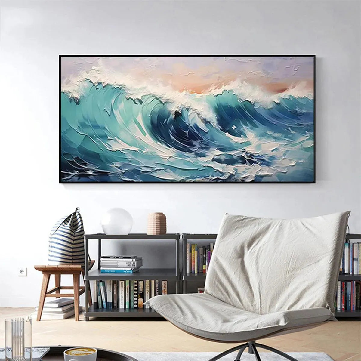 CRESTING WAVE: Textured Ocean Painting, Turquoise Wave Wall Art, Panoramic Canvas, Seascape Decor - Image 7