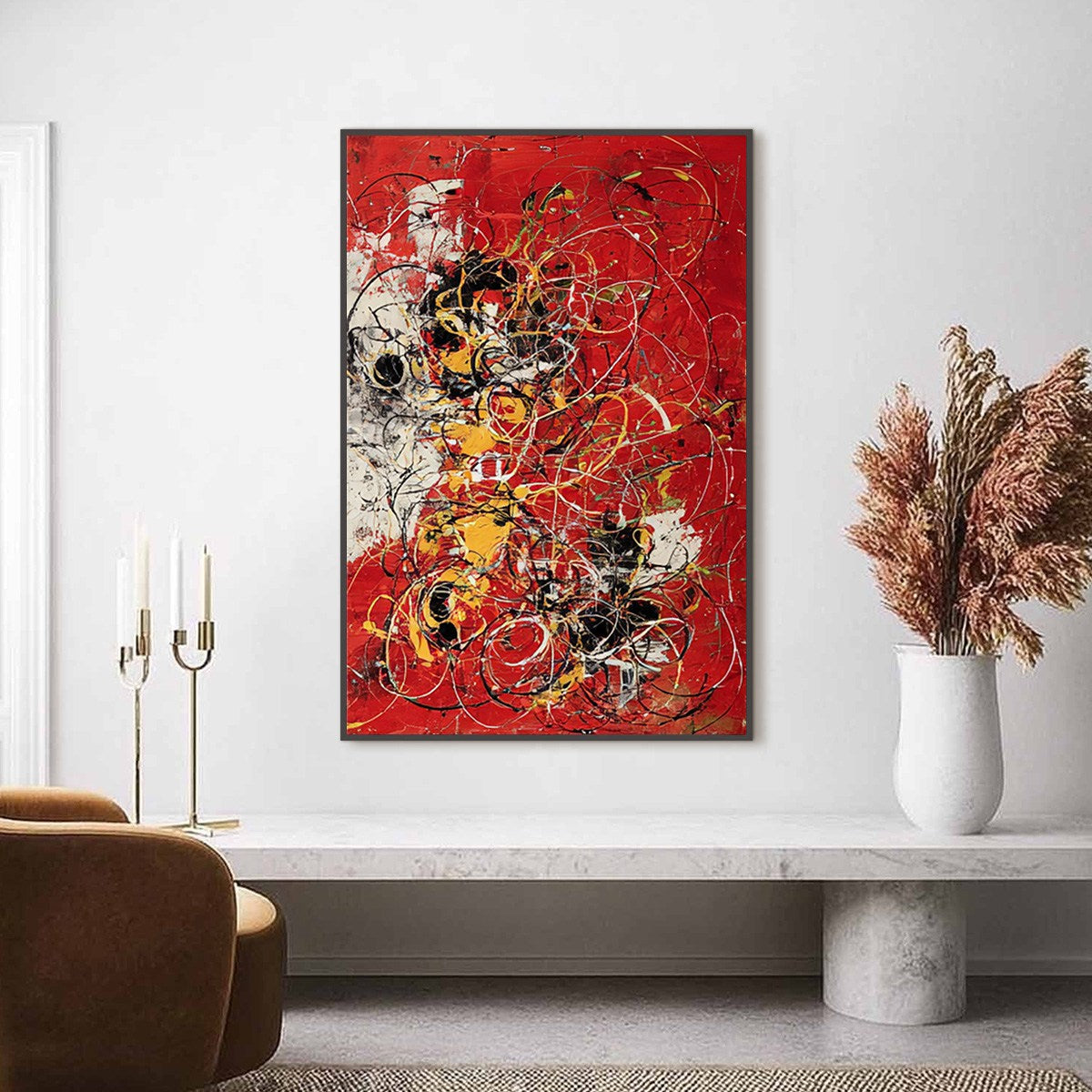 CRIMSON CHAOS: Large Vertical Red and Black Abstract Action Painting - Image 2