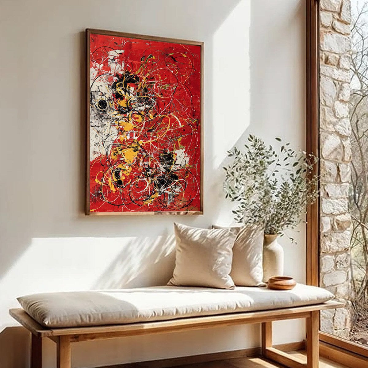 CRIMSON CHAOS: Large Vertical Red and Black Abstract Action Painting - Image 8