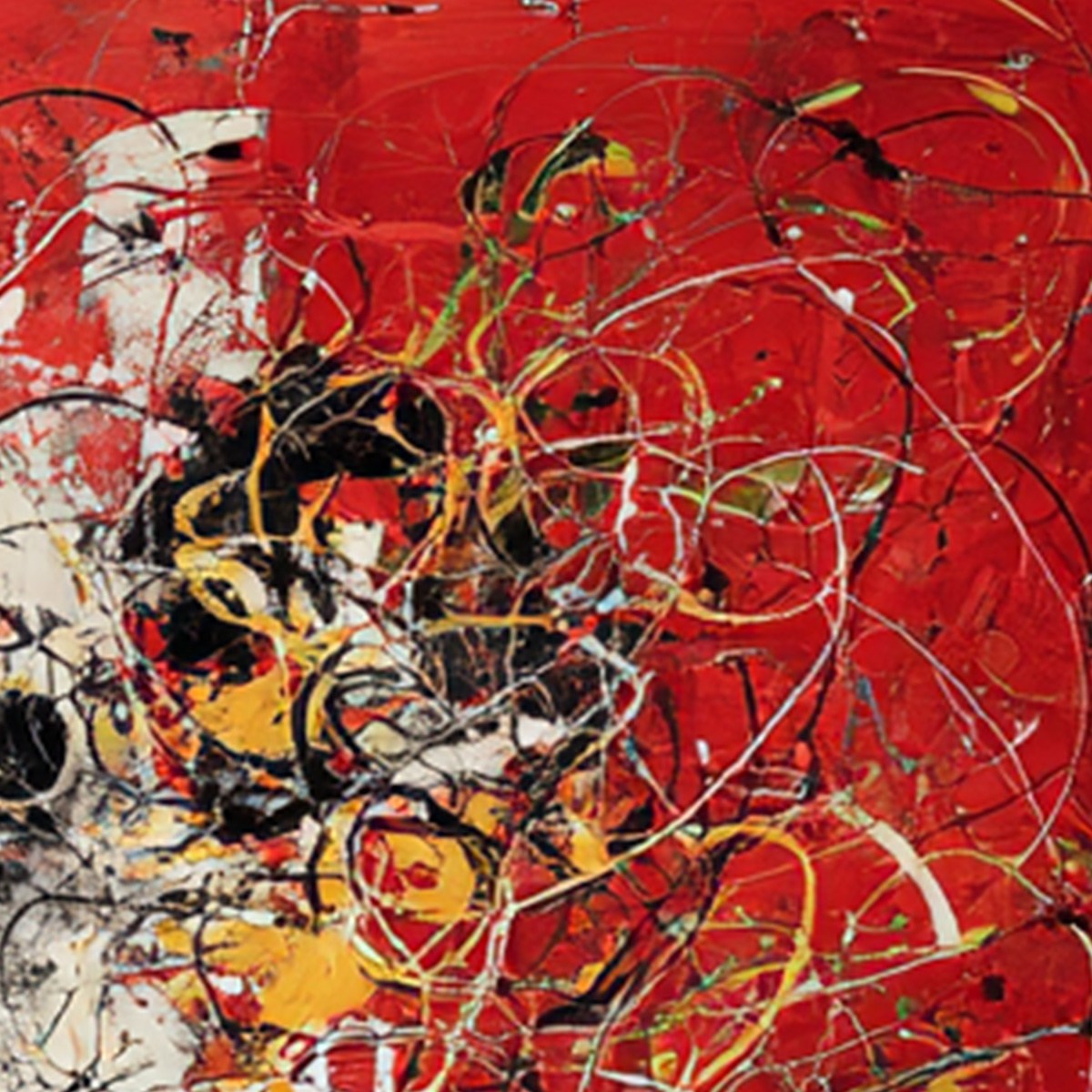CRIMSON CHAOS: Large Vertical Red and Black Abstract Action Painting - Image 5