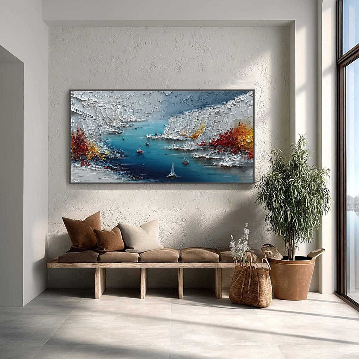 CRIMSON FJORD: Heavily Textured Palette Knife Coastal Landscape Painting - Image 2