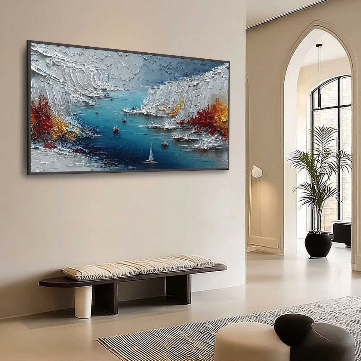 CRIMSON FJORD: Heavily Textured Palette Knife Coastal Landscape Painting - Image 7
