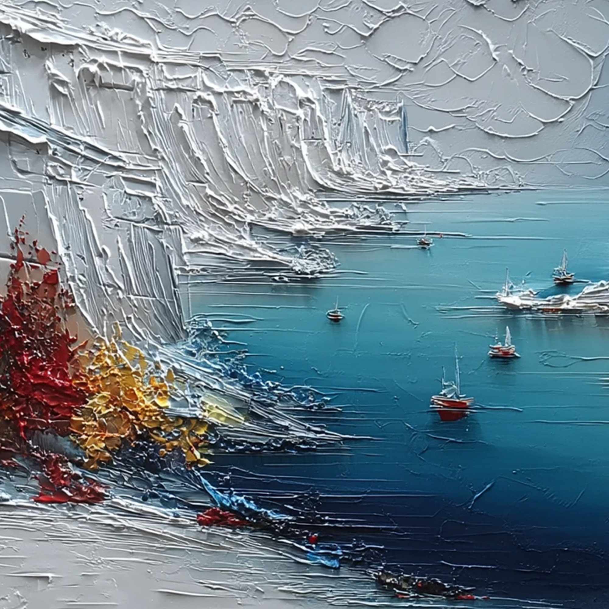 CRIMSON FJORD: Heavily Textured Palette Knife Coastal Landscape Painting - Image 3