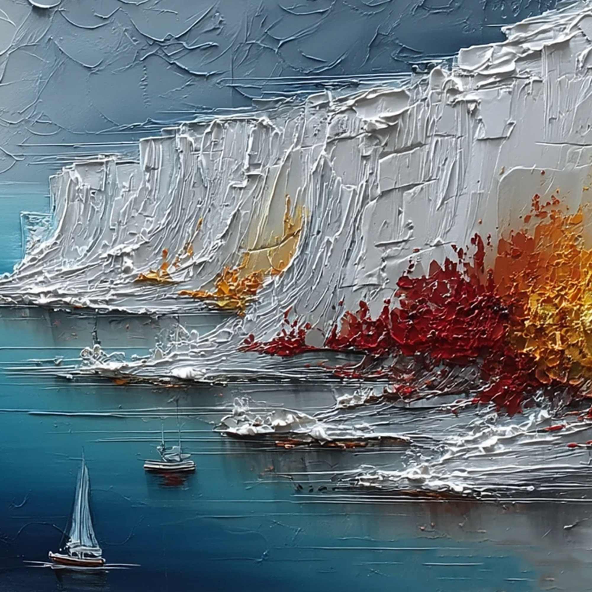 CRIMSON FJORD: Heavily Textured Palette Knife Coastal Landscape Painting - Image 5