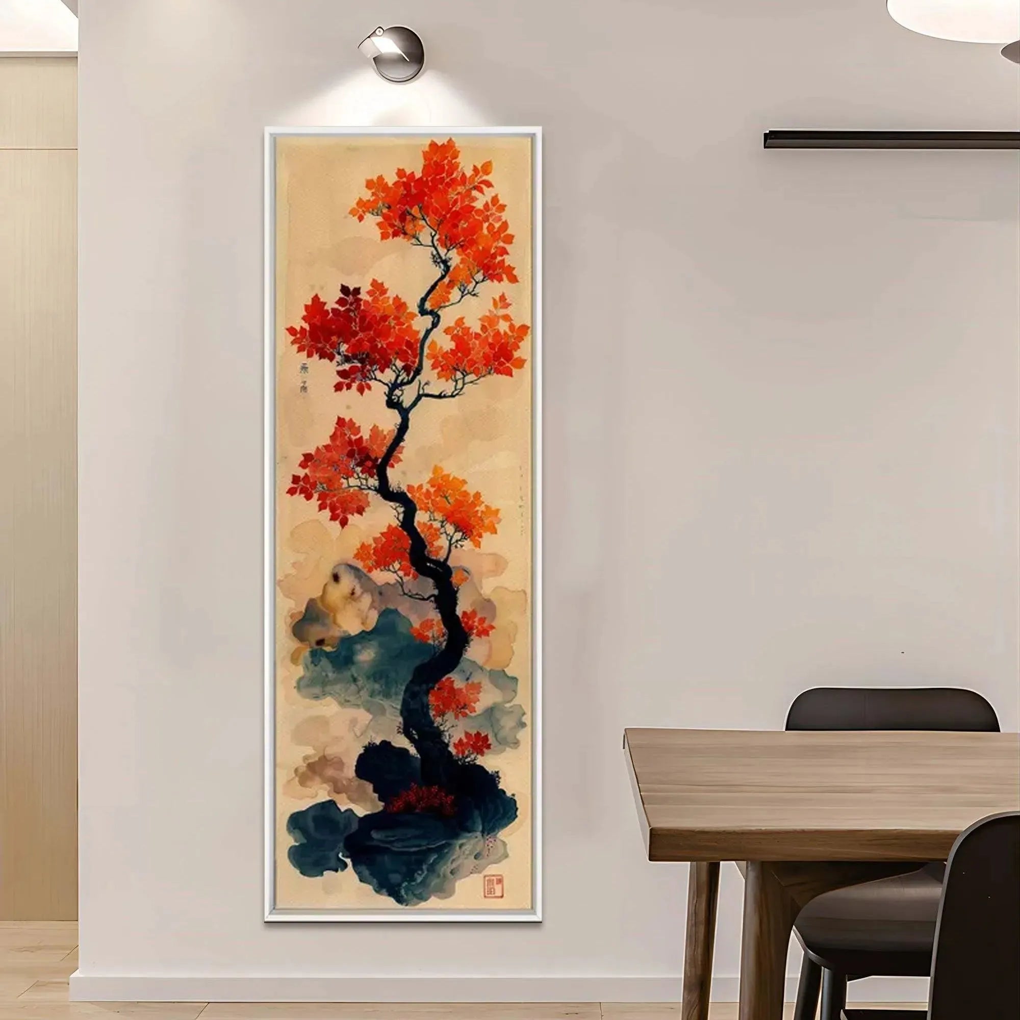 CRIMSON AUTUMN BONSAI: Tree Painting, Vertical Wall Art, Asian Decor - Image 6