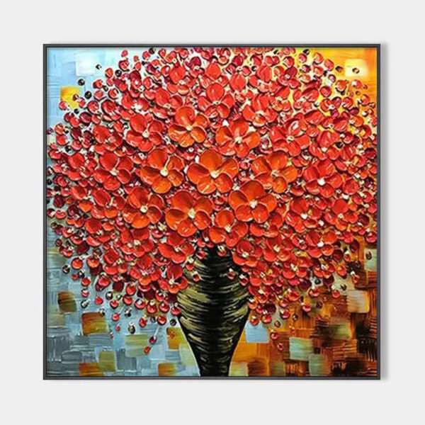 CRIMSON BOUQUET: Textured Impasto Floral Painting in Red