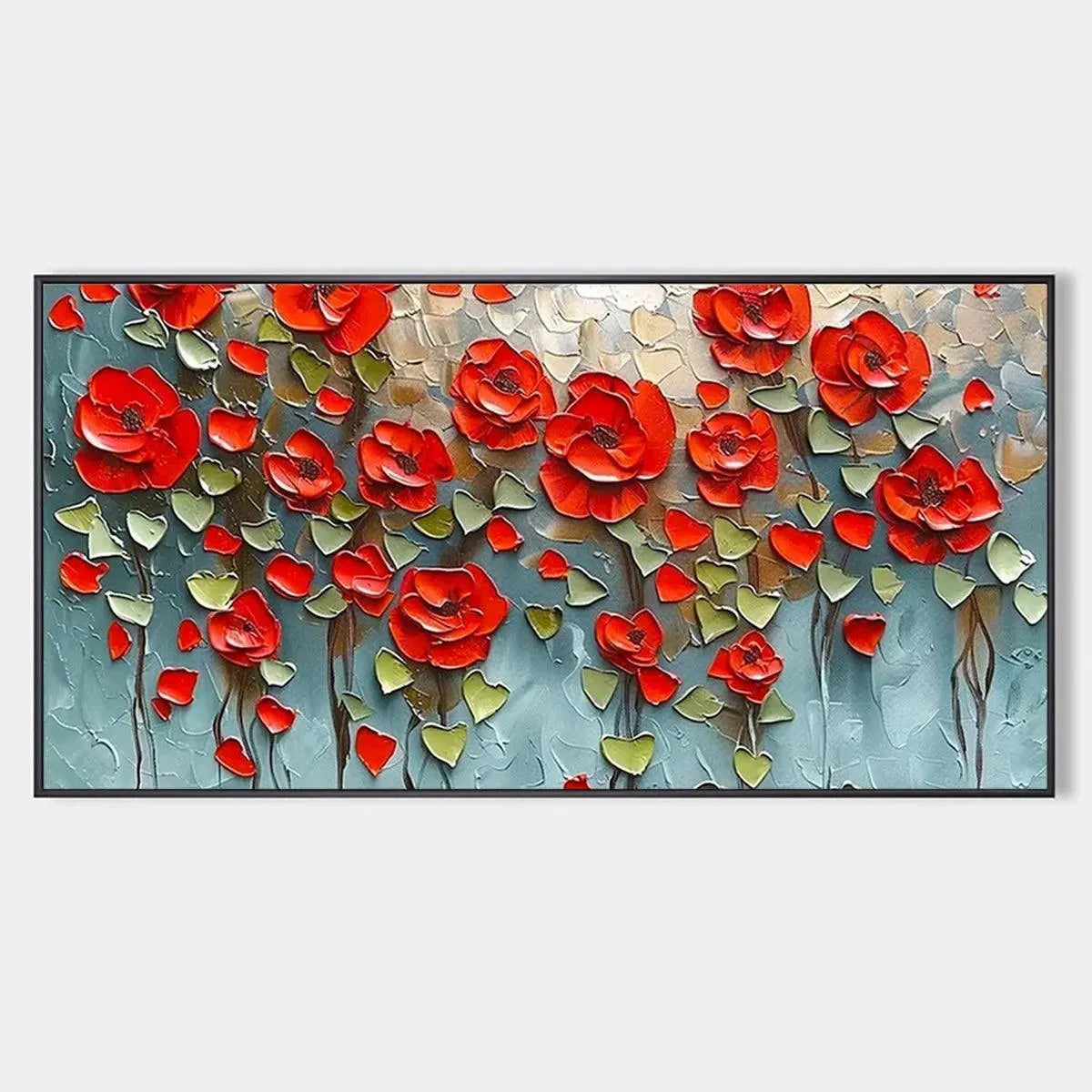 CRIMSON FIELD: Textured Impasto Red Poppy Field Painting
