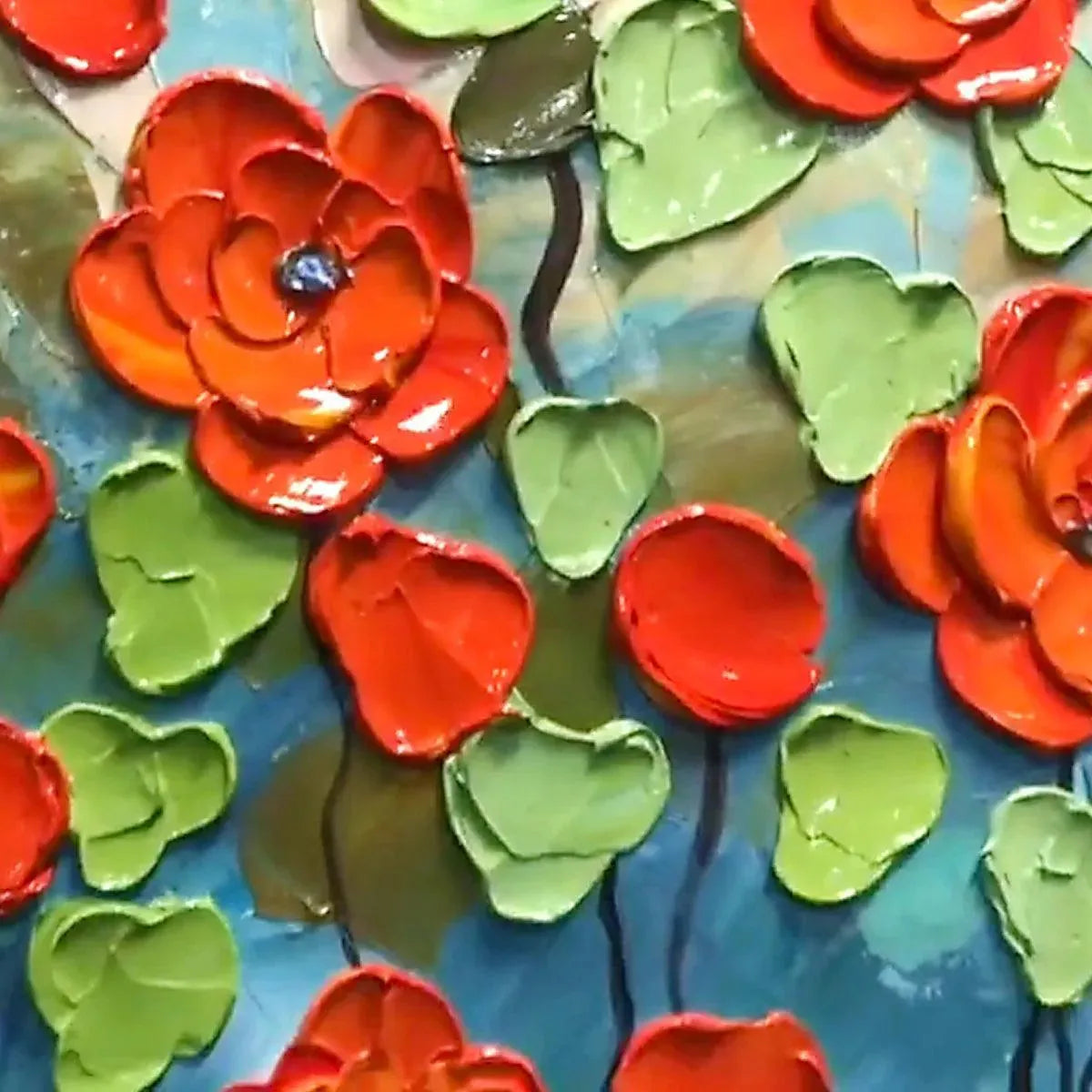 CRIMSON FIELD: Textured Impasto Red Poppy Field Painting - Image 4