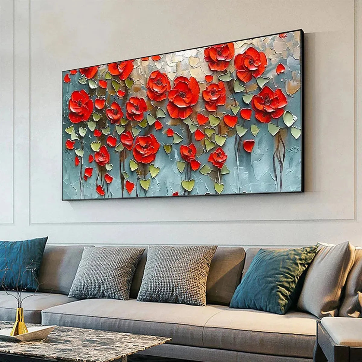 CRIMSON FIELD: Textured Impasto Red Poppy Field Painting - Image 5