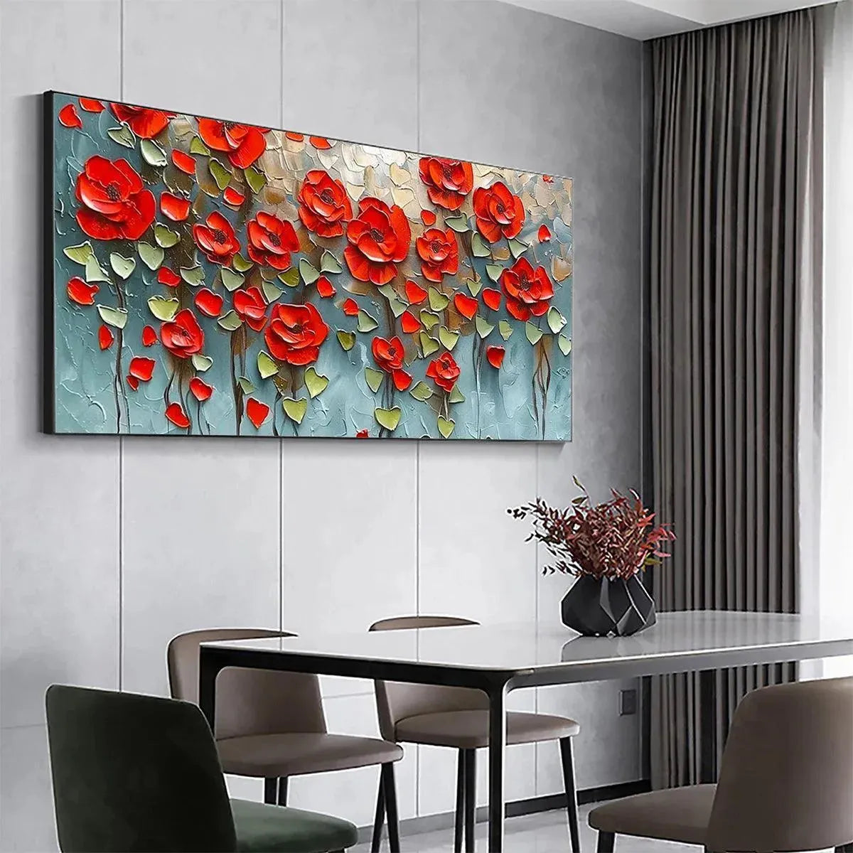 CRIMSON FIELD: Textured Impasto Red Poppy Field Painting - Image 6