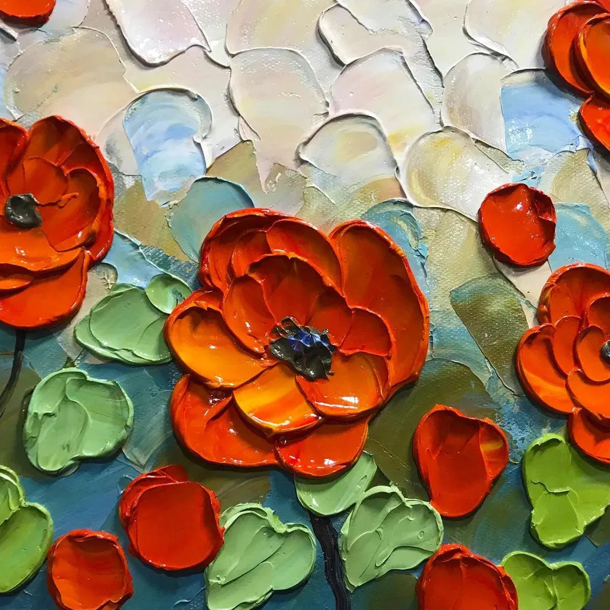 CRIMSON FIELD: Textured Impasto Red Poppy Field Painting - Image 7