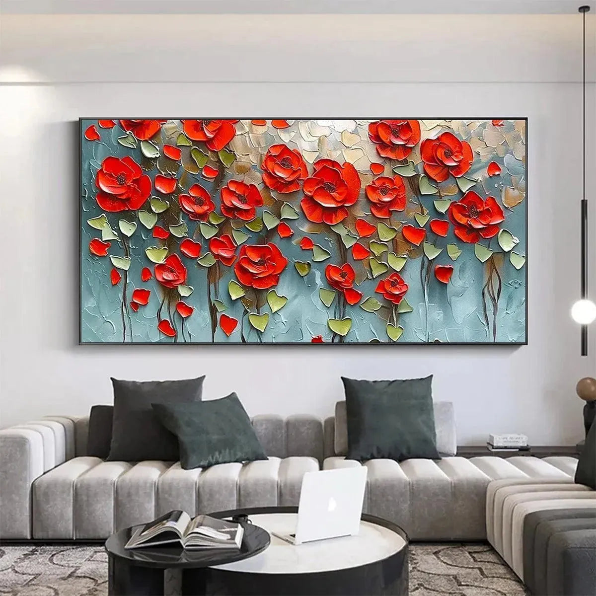 CRIMSON FIELD: Textured Impasto Red Poppy Field Painting - Image 8