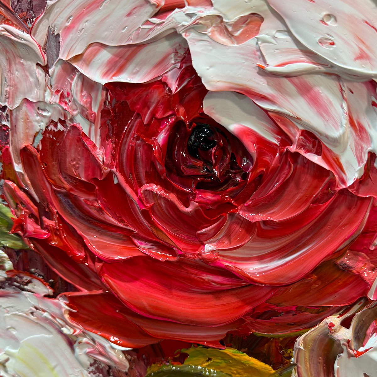 CRIMSON RHAPSODY: Impasto Red Rose Painting - Image 3