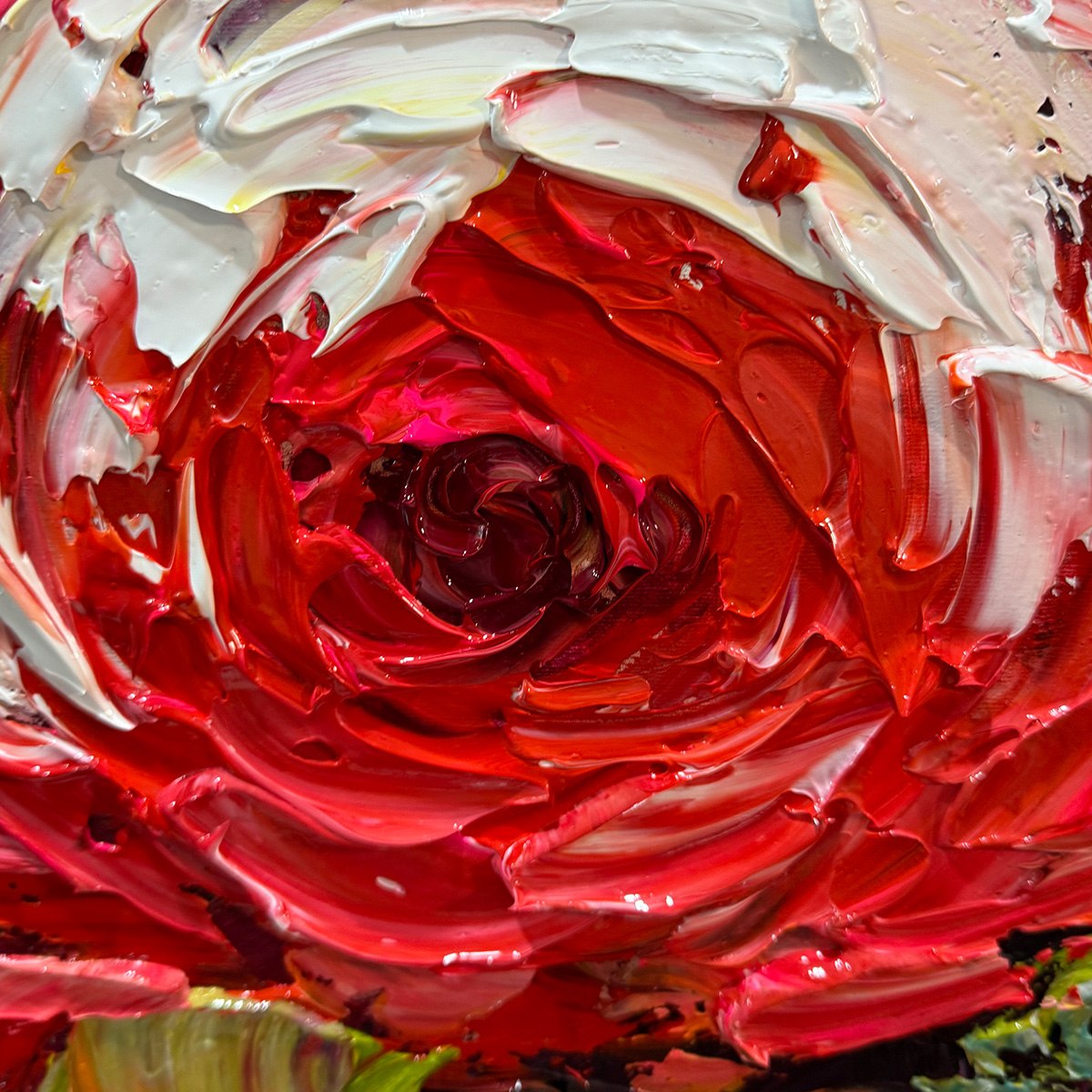 CRIMSON RHAPSODY: Impasto Red Rose Painting - Image 5