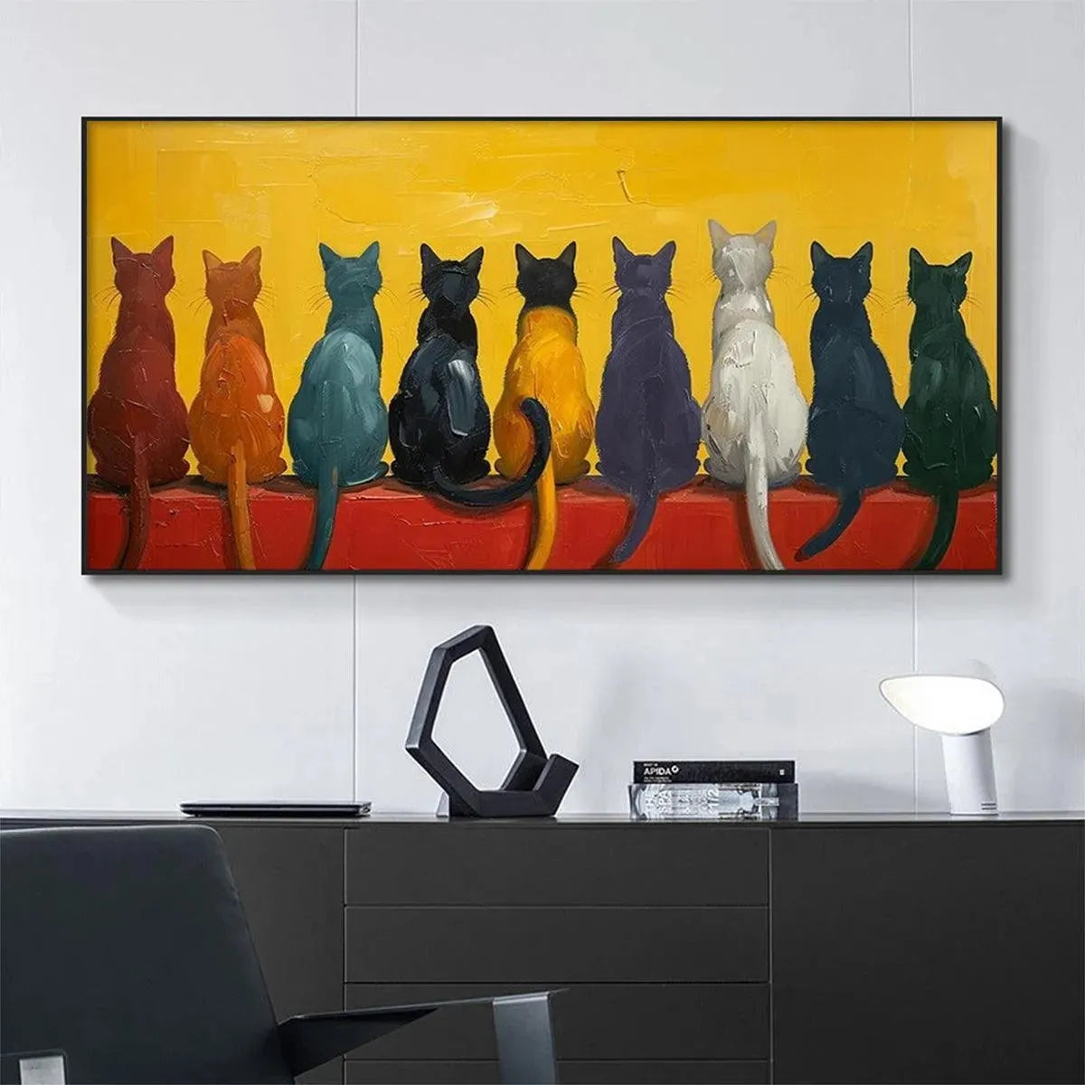 CATS IN A ROW: Whimsical Cat Painting, Textured Wall Art, Panoramic Canvas, Pet Decor - Image 8