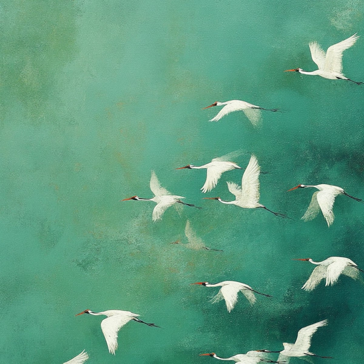 Celestial Journey | Green Crane Abstract Vertical Oil Painting - Image 5