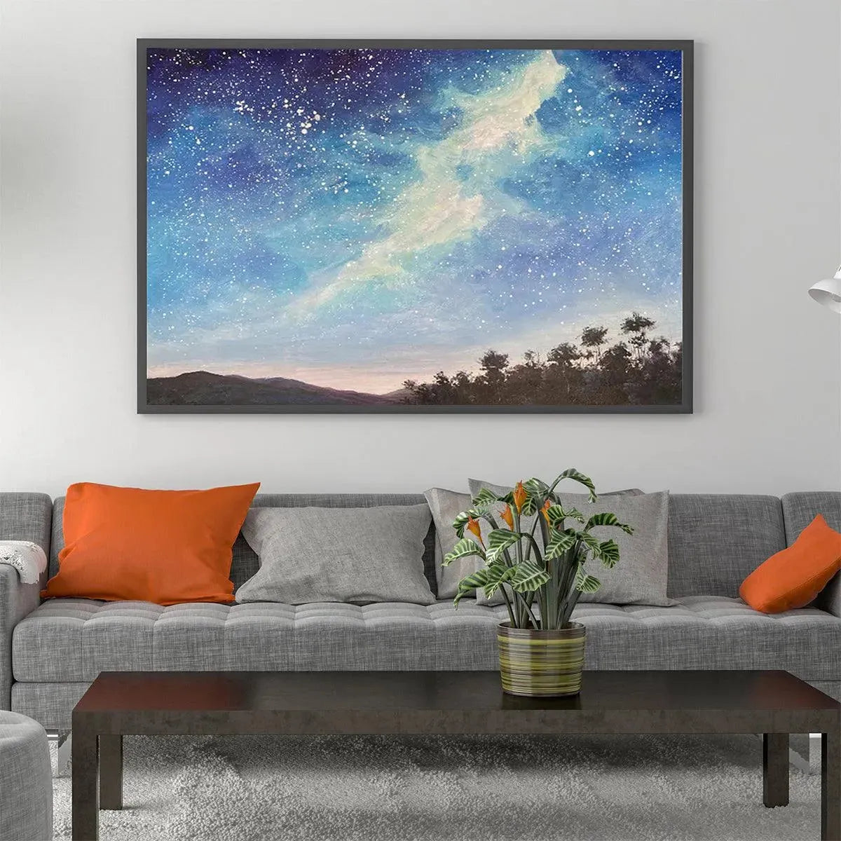 CELESTIAL DREAMSCAPE: Nightscape Painting, Starry Sky Wall Art, Panoramic Landscape, Horizontal Canvas - Image 2