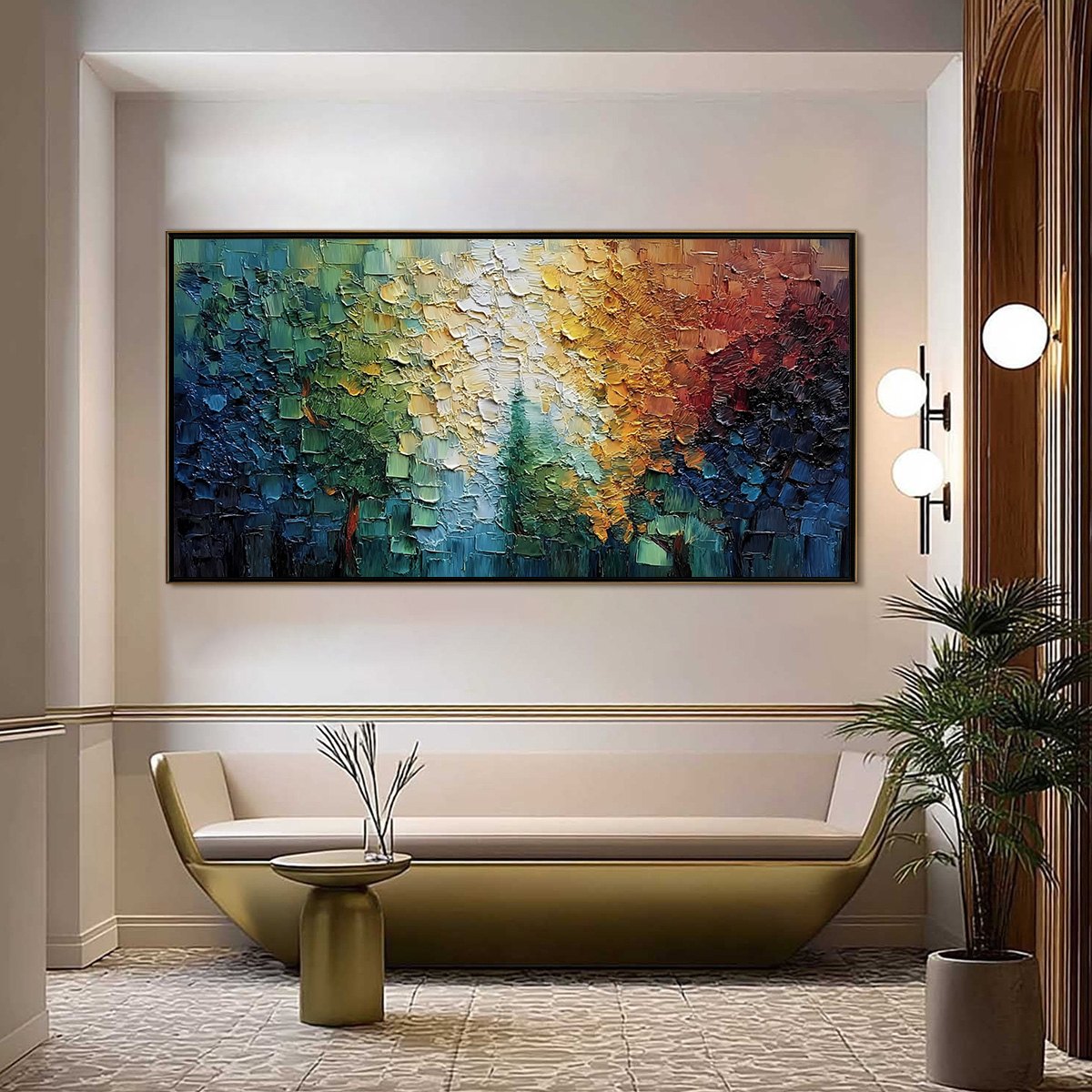 Chromatic Canopy Textured Abstract Forest Landscape Oil Painting - Image 2