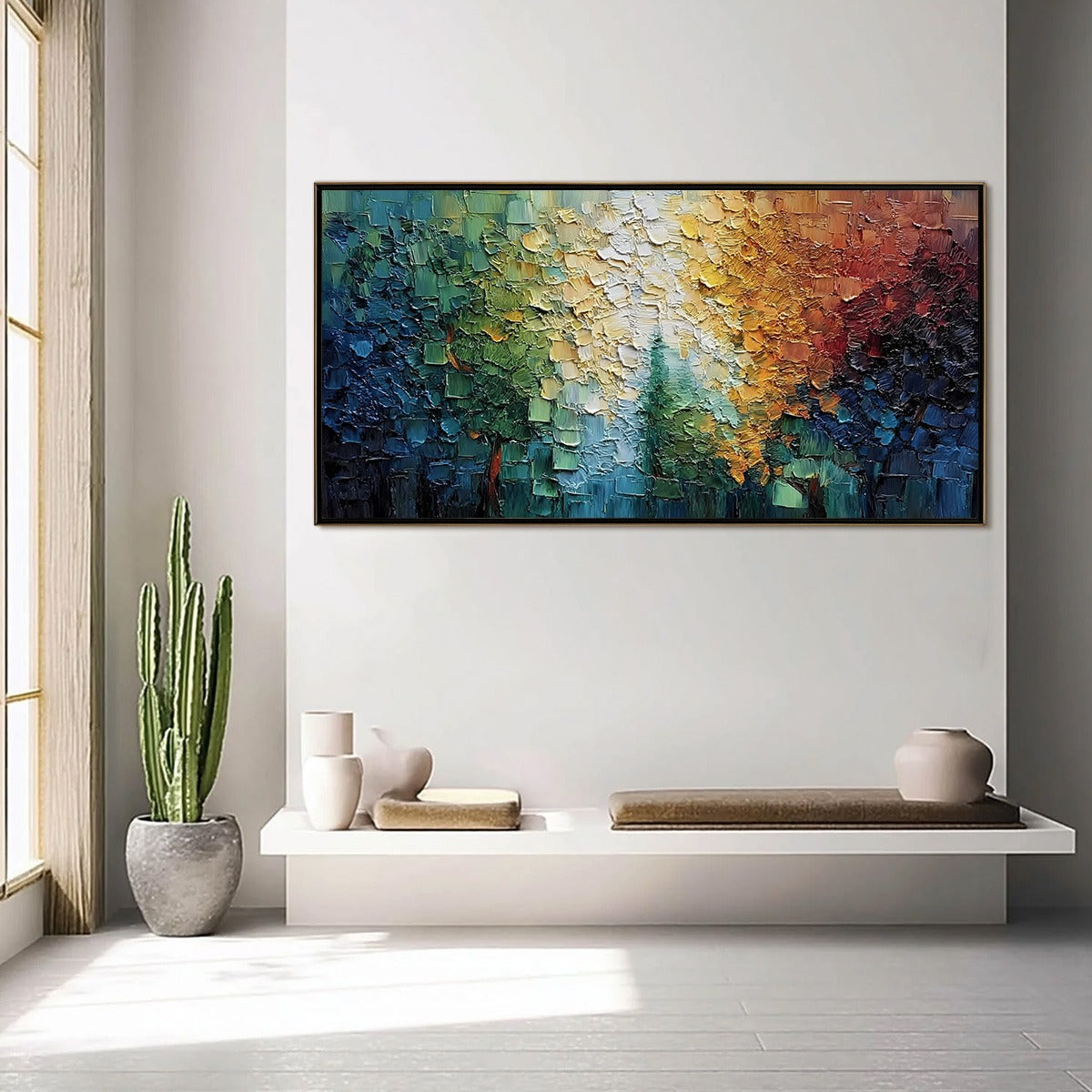 Chromatic Canopy Textured Abstract Forest Landscape Oil Painting - Image 4