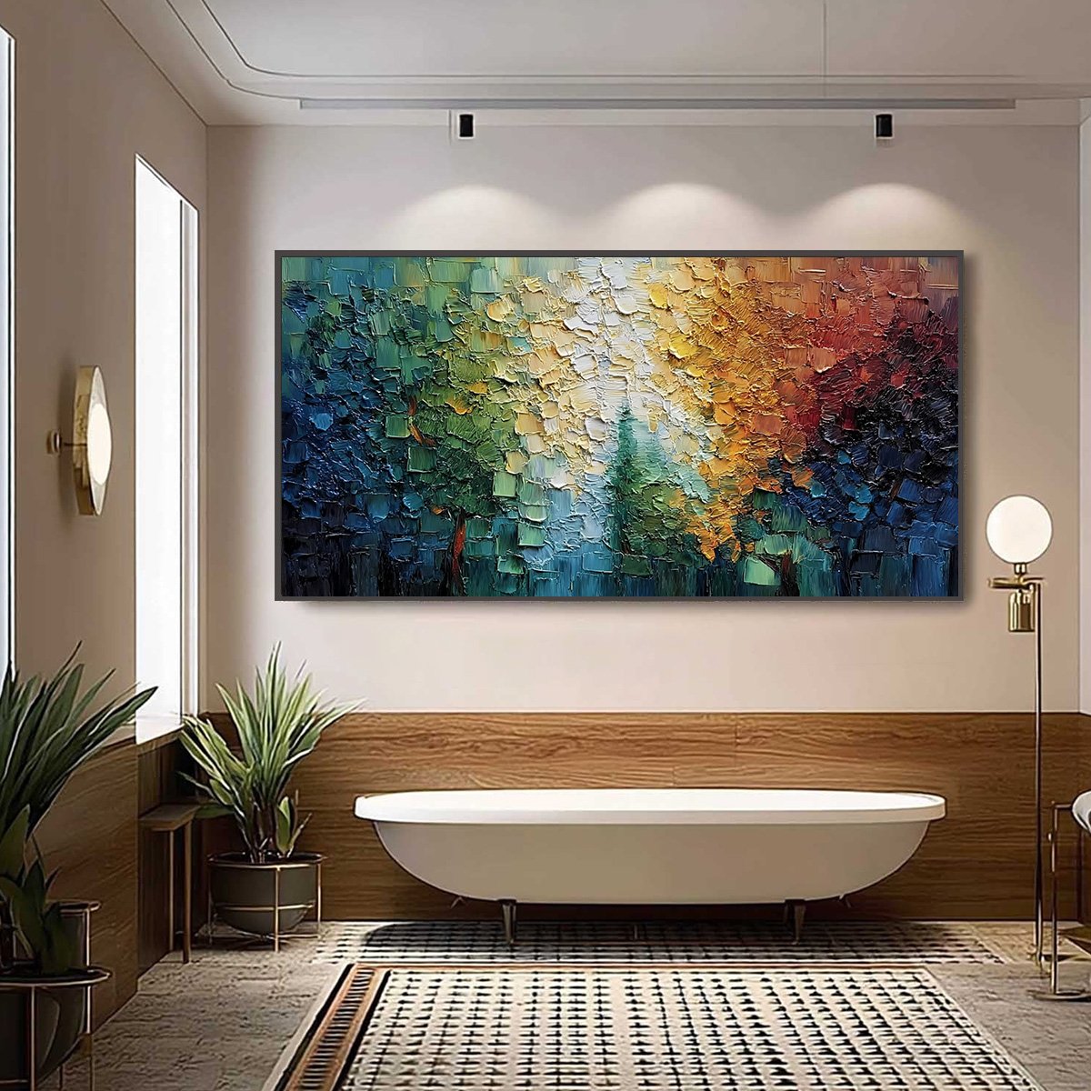 Chromatic Canopy Textured Abstract Forest Landscape Oil Painting - Image 6