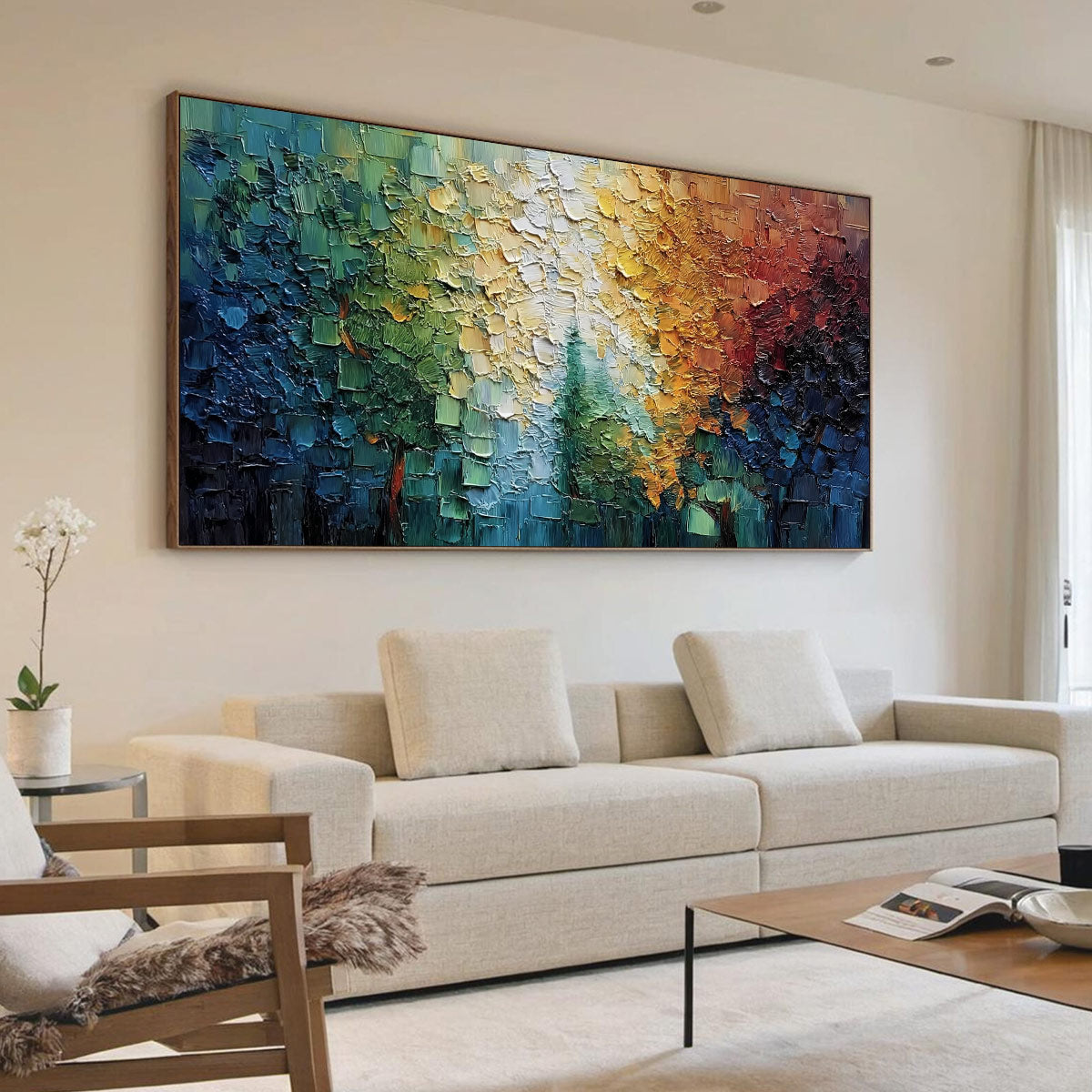 Chromatic Canopy Textured Abstract Forest Landscape Oil Painting - Image 7