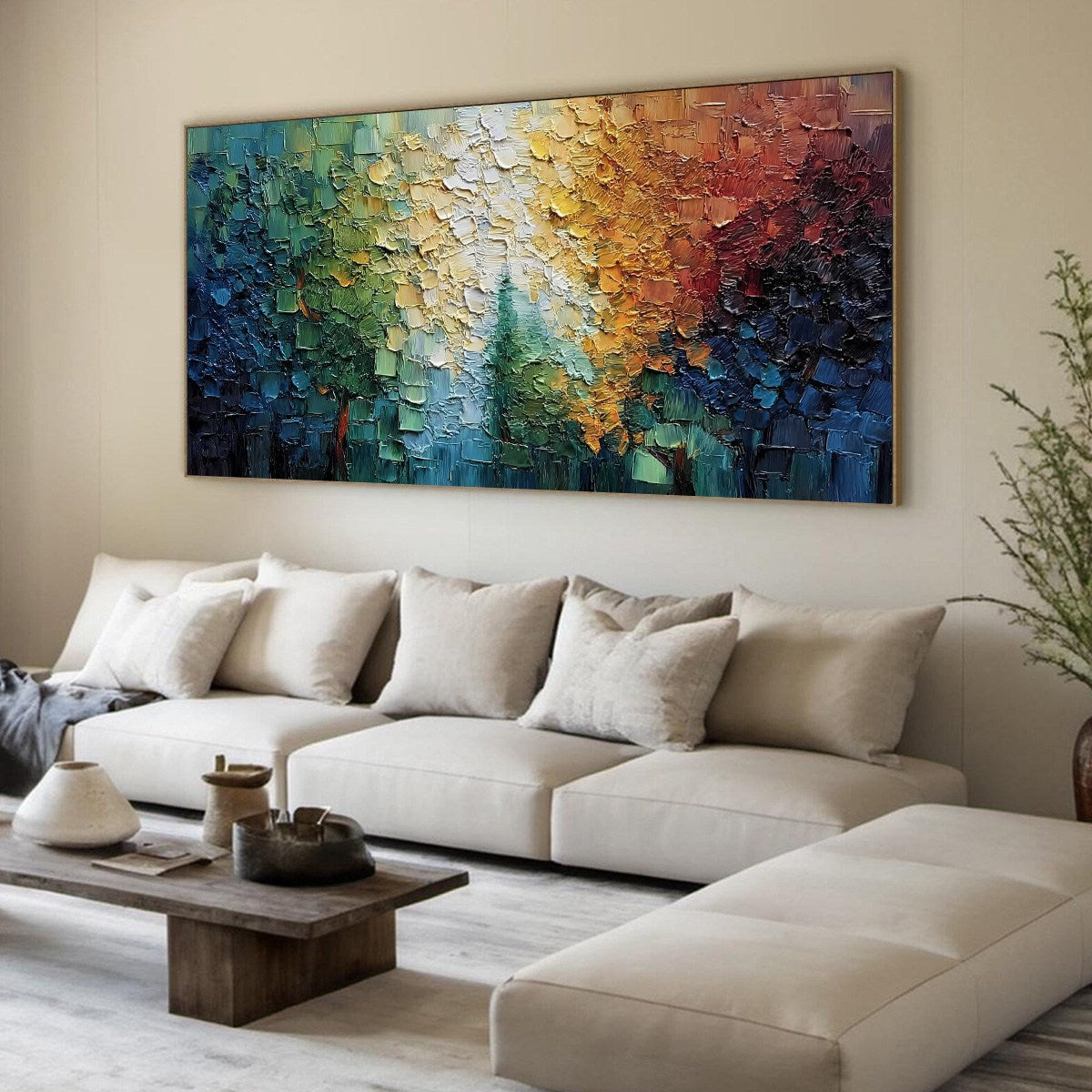 Chromatic Canopy Textured Abstract Forest Landscape Oil Painting - Image 8