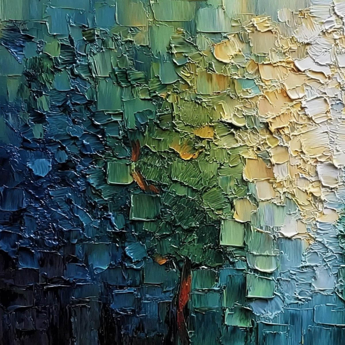 Chromatic Canopy Textured Abstract Forest Landscape Oil Painting - Image 3